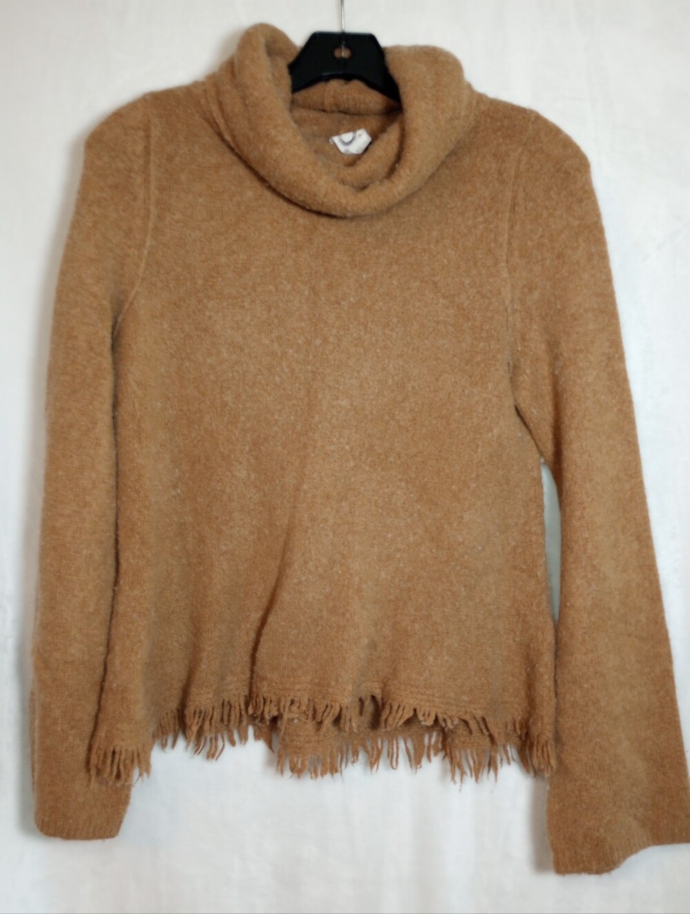 Anthropologie Wool Knit Cowl Neck Fringe Hem Cozy Sweater Akemi + Kin Turtleneck